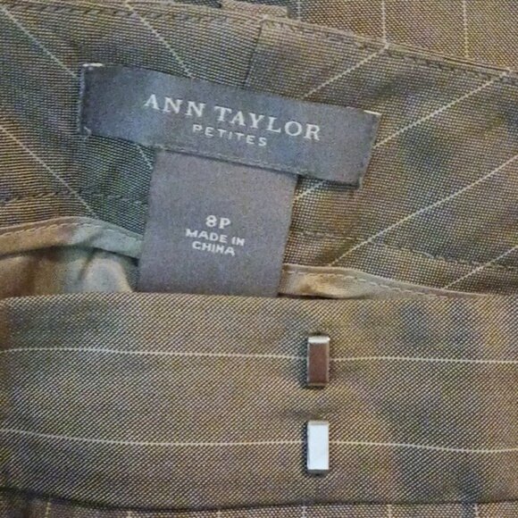 Ann Taylor Pants Taupe Brown Pinstripe Trousers Wide Leg Womens Size 8 Petite - Picture 5 of 6
